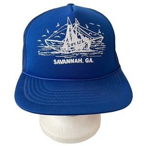 Vintage Savannah Georgia GA Mesh Foam Snapback Hat Youngan Cap ship boat blue